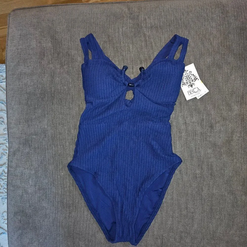 Becca by Rebecca Virtue Women's Line in Sand Bandeau One Piece Swimsuit Size L
